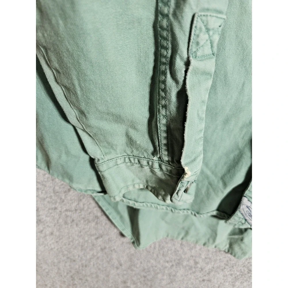Vintage Levis Denim Button Up Shirt Mens Large Green Cotton Pockets Long Sleeve‎